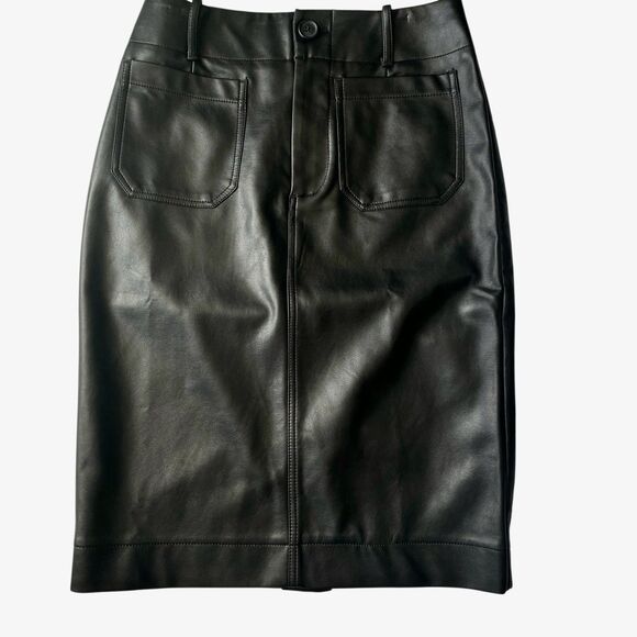 NWTS Maeve Anthropologie Skirt S Black Vegan Faux Leather Midi Pencil Pockets - Picture 2 of 7